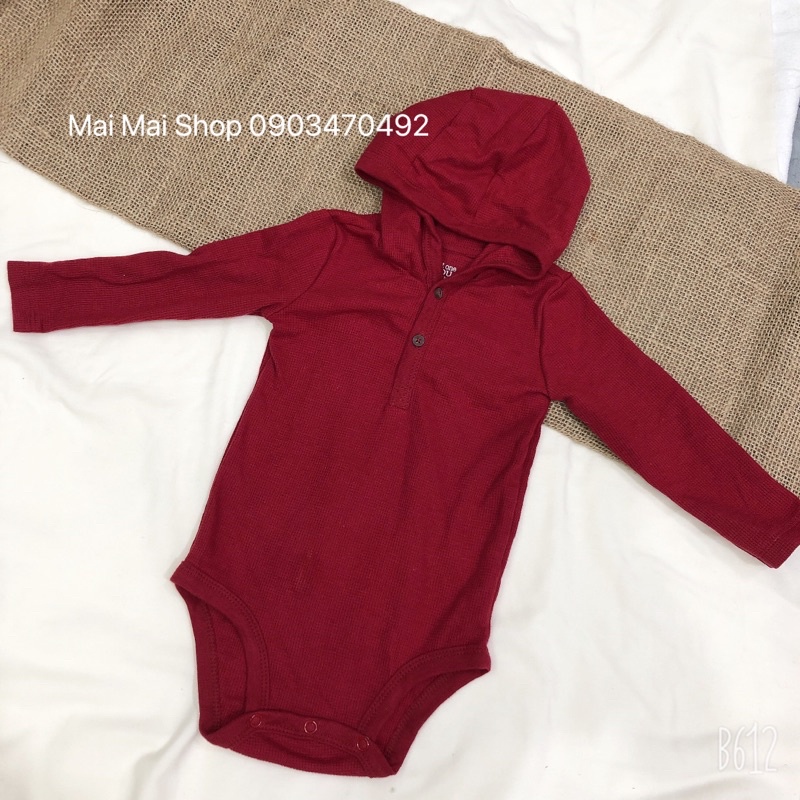 (chọn màu) Body chip dài tay cotton có mũ cho bé trai 0-24tháng -Bodysuit chất cotton mỏng vừa, an toàn cho da bé