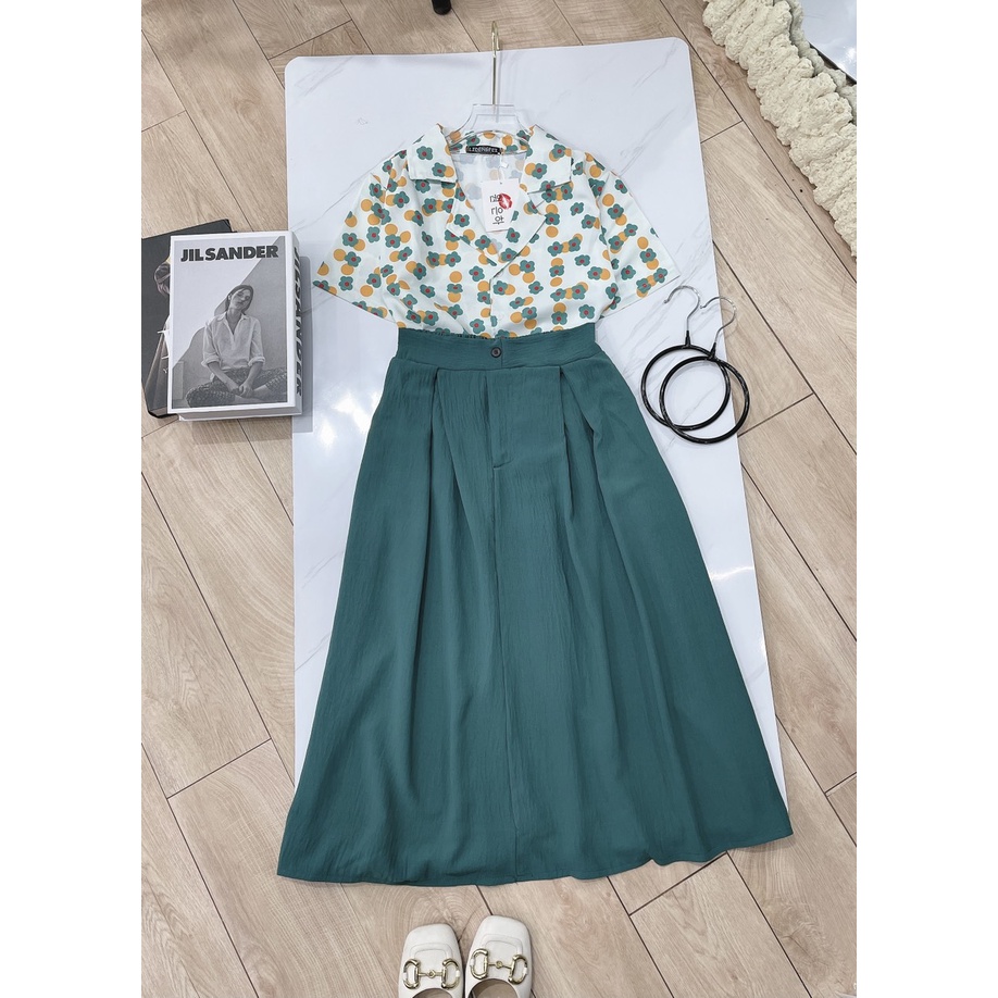 Set chân váy áo sơ mi cúc họa mi ngắn tay chân váy dài LT310