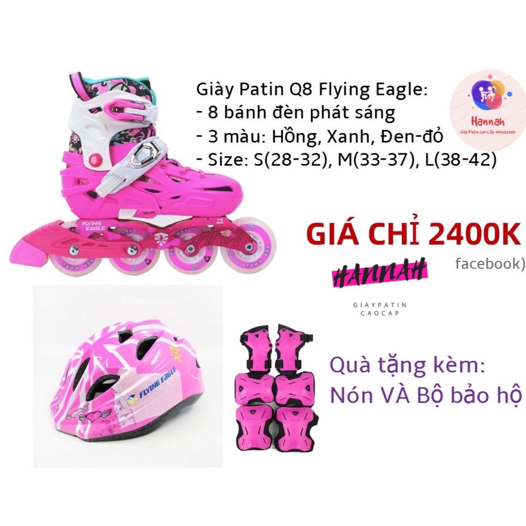 Giày Patin Q8 Flying Eagle Trẻ Em Cao Cấp - Combo ( GiÀY+NÓN+BẢO HỘ+TÚI )