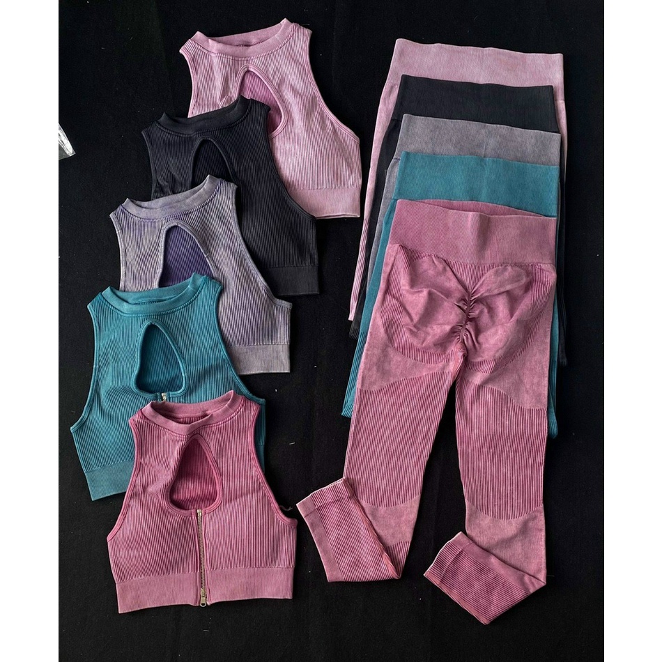 Set bộ thể thao tập gym yoga nữ dệt kim cao cấp áo bra khóa kéo kèm mút quần dài cạp cao chun mông Bin Sport BD141