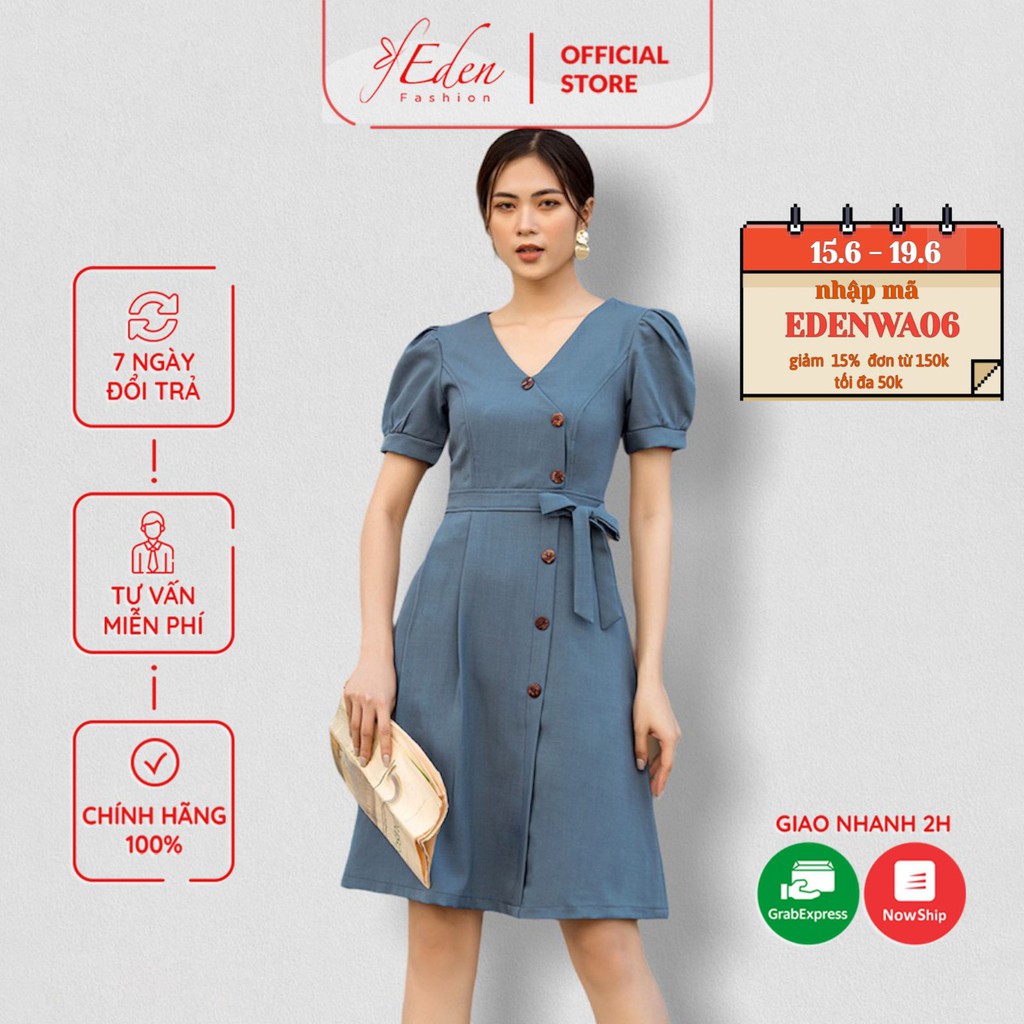 Váy đầm nữ thời trang Eden cổ tim phối nút - D421