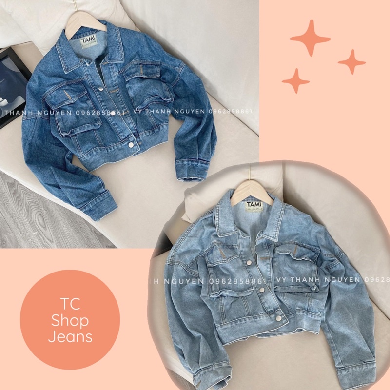 Bigsize (48-69kg) Áo Khoác Jeans Nữ Cánh Dơi Lửng Ngắn Croptop fresize TCshopjean VNXk Chất đẹp dày túi Hộp