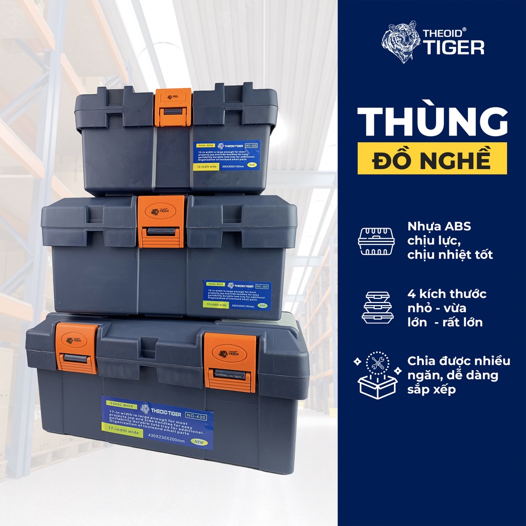 Thùng Đựng Đồ Nghề Sửa Chữa Theoid Tiger Hộp đựng dụng cụ cầm tay có 4 kích thước sử dụng Đa Năng - Hàng Chính Hãng