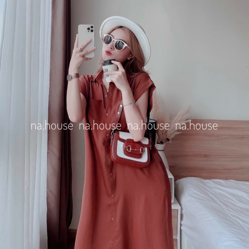 ĐẦM DÁNG SUÔNG FORM RỘNG NAHOUSE VÁY SƠ MI CÀI NÚT ĐI CHƠI ĐI TIỆC THIẾT KẾ SANG TRỌNG