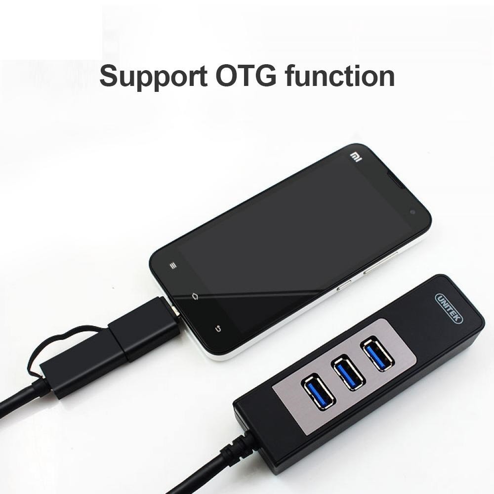 [Mã 267ELSALE hoàn 7% đơn 300K] HUB 3 cổng USB 3.0 kèm chức năng OTG cổng microUSB và khe đọc thẻ nhớ SD Unitek Y-3048A