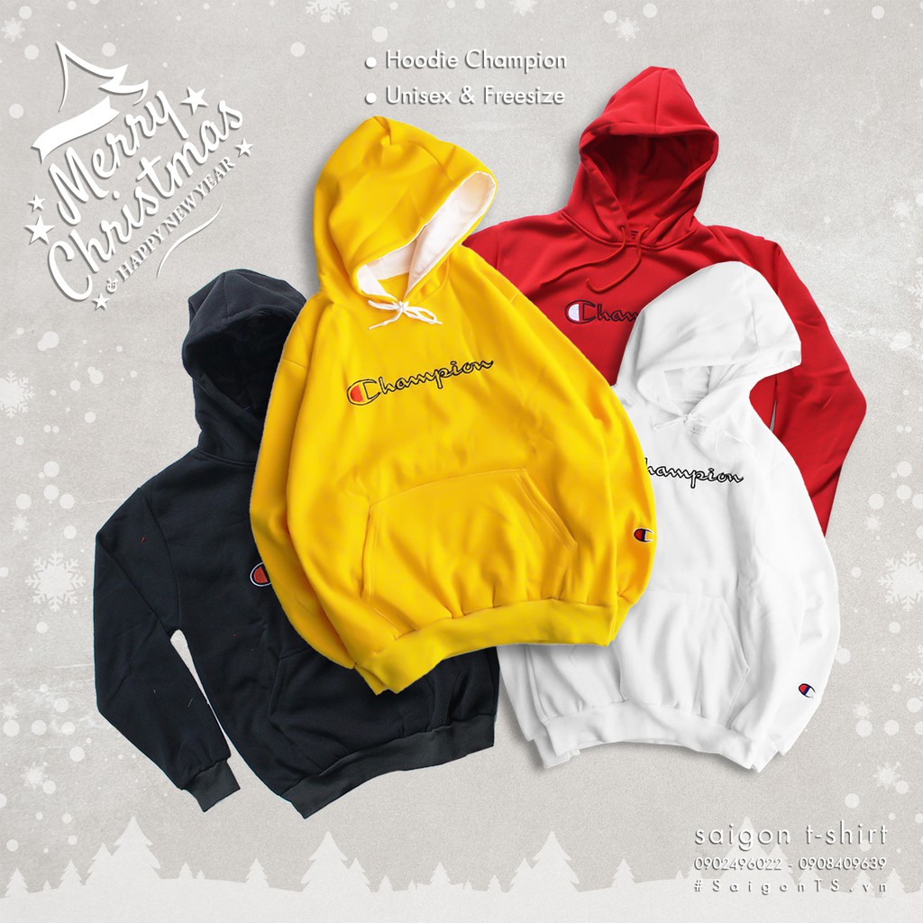 Áo Hoodie Unisex chữ Champion-Nỉ bông mịn có nón (4 màu tự chọn)
