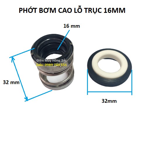 Phớt bơm nước 16mm cao - phớt bơm nước lò xo trục 16mm