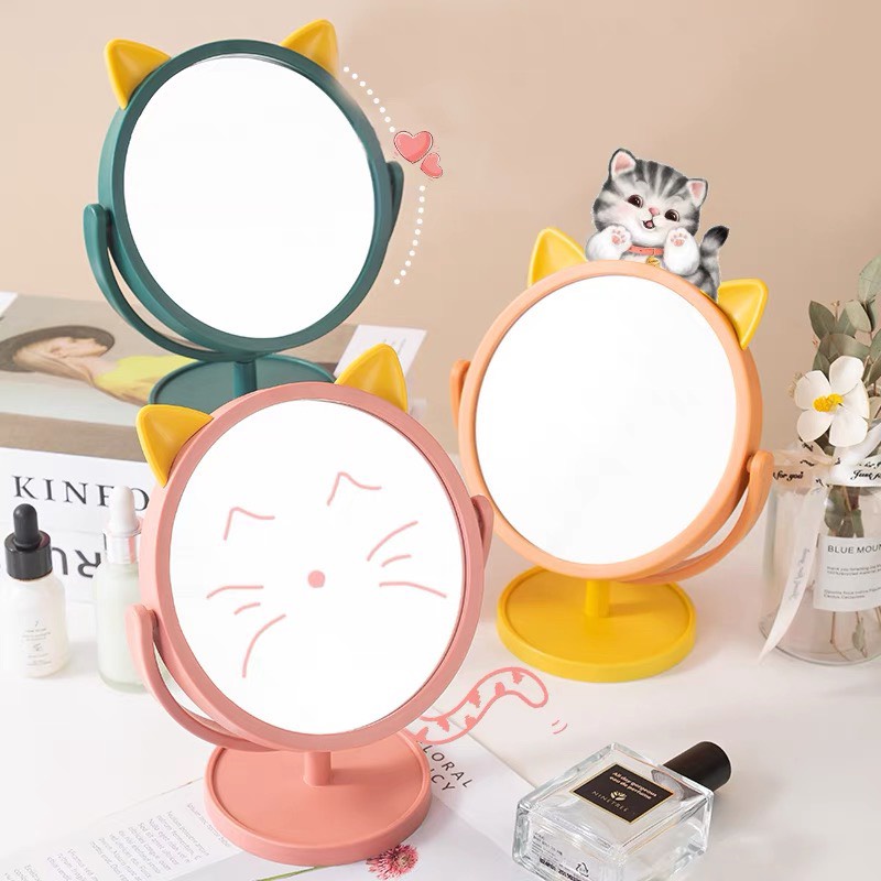 Gương Để Bàn Trang Điểm HGVN Gương Tai Mèo Chân Lùn Cute