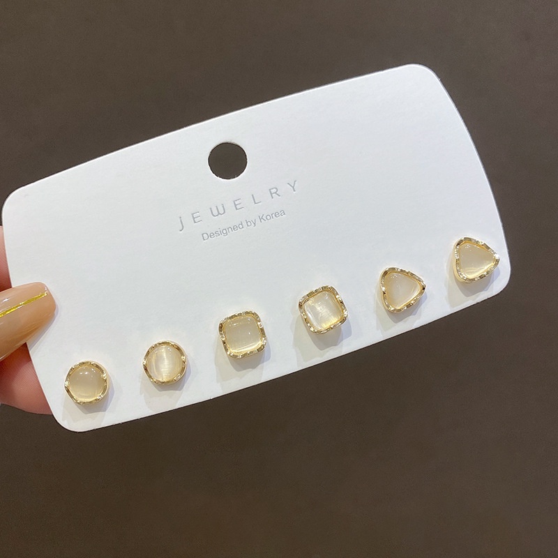 Bộ 3 đôi hoa tai hình trái tim đính đá opal sang trọng cho nữ