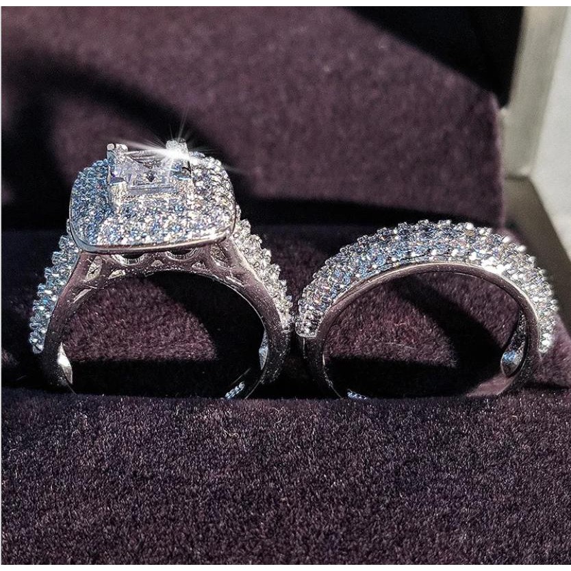 Cặp nhẫn đôi bạc s925 cao cấp đính đá dành cho các đôi tình nhân