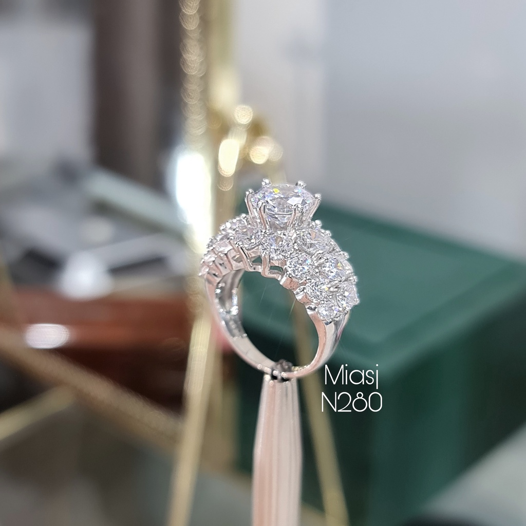 Nhẫn nữ bạc Ý S925 nạm đá xoàng bản to cao cấp MiASJ N280 sang trọng