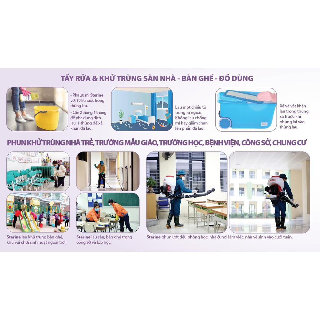 Dung dịch lau nhà khử trùng và diệt khuẩn chuyên dụng Sterine