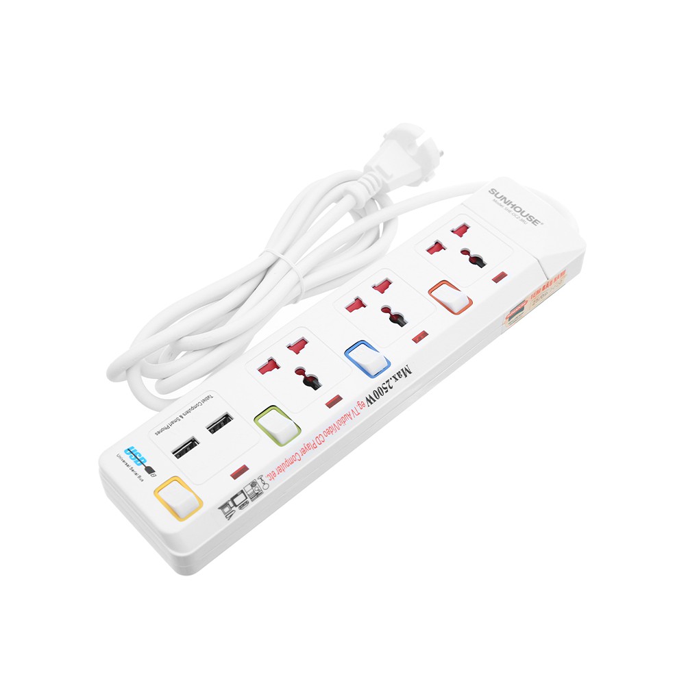 Ổ cắm điện SUNHOUSE có cổng USB SHE-OC2-3RU; Bảo hành 12 tháng