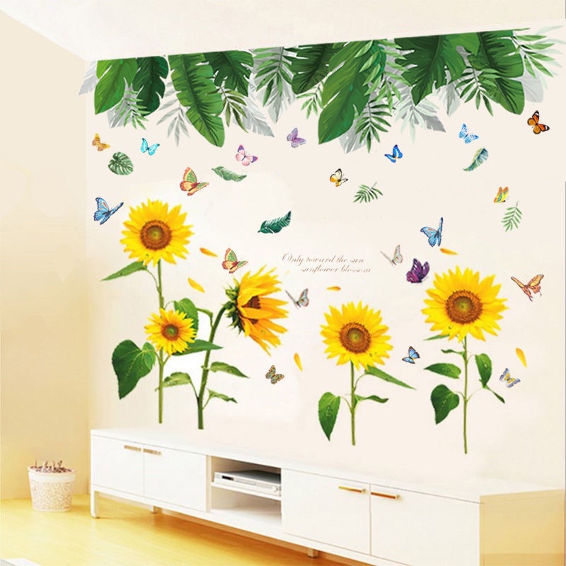 Decal Dán Tường Mẫu ghép Hướng Dương + chân cỏ