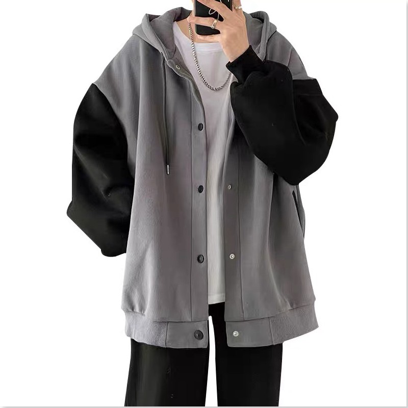 ÁO KHOÁC HOODIE NÚT BẤM PHỐI HAI MÀU SÀNH ĐIỆU THỜI TRANG