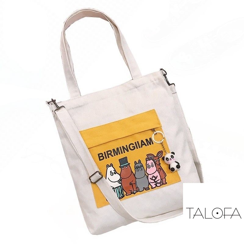 Túi Tote Chất Liệu Canvas Gia Đình Hà Mã Dễ Thương Tiện Dung[TaLoFa Shop]