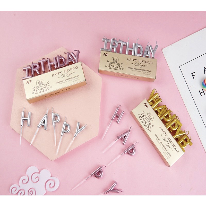 Trang trí bánh sinh nhật, bánh kem-Bộ nến chữ Happy birthday