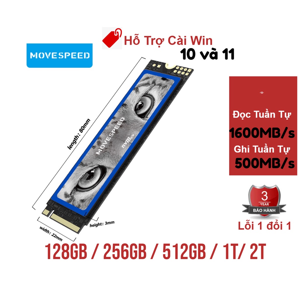 Ổ cứng ssd MOVE SPEED NVMe 128GB PCIe có DRAM Gen3x4 M.2 2280- New - Full Box - (BH 36 Tháng) 3 năm 1 đổi 1
