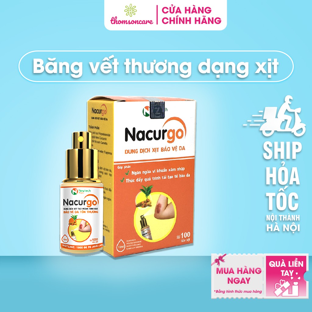 Xịt bỏng, vết thương Nacurgo - Giúp nhanh lành vết thương, tạo màng sinh học