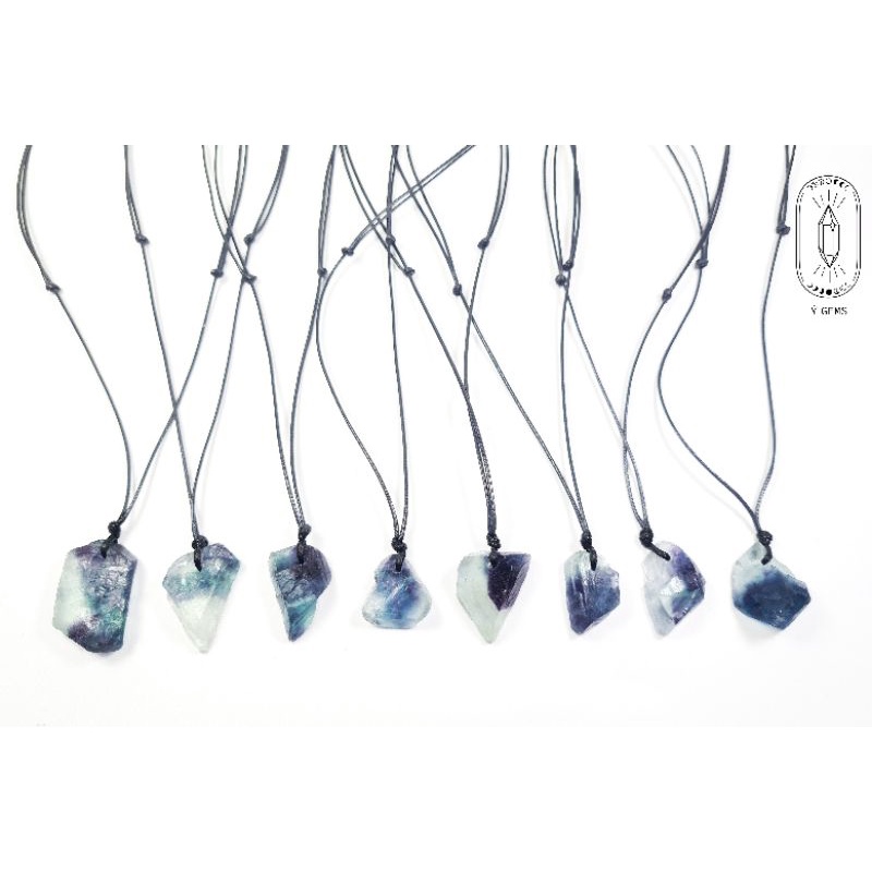 Vòng cổ đá Fluorite thô tự nhiên dây rút điều chỉnh độ dài