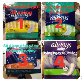 Băng vệ sinh Always Ultrathin có cánh / daily ko cánh 50m của mỹ