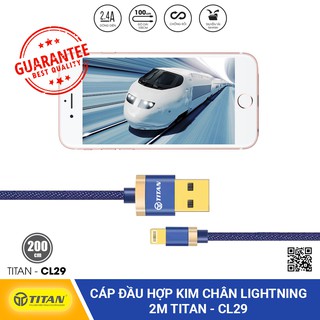 Cáp Sạc TITAN Đầu Hợp Kim Chân Lightning CL29 dài 2m Thiết kế đầu hợp kim nhôm chắc chắn, Siêu bền cho iphone Ipad
