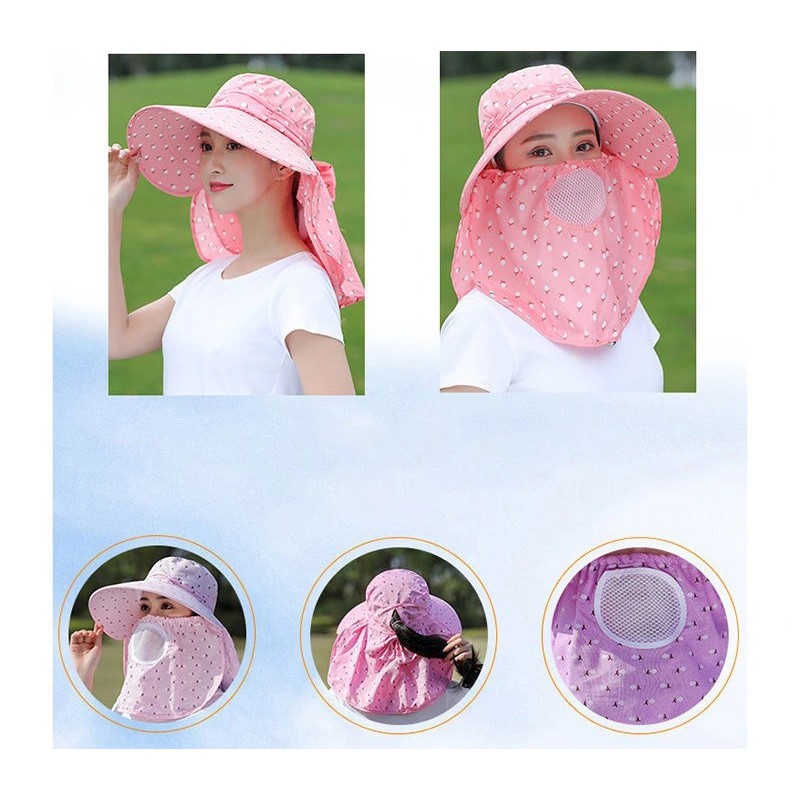 Nón Chống Nắng Kèm Khẩu Trang 2 lớp vải kate vành nón rộng clip DG4 Shalla