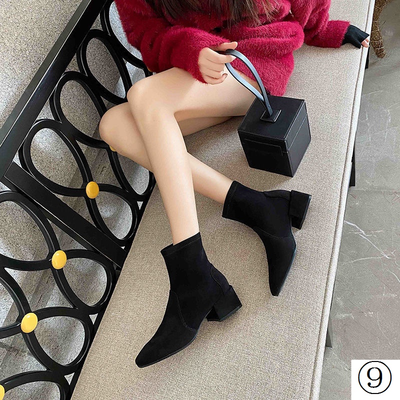Giày Bốt Da Lộn Lót Lông Cừu Mỏng Co Giãn Thoáng Khí Thời Trang Xuân Thu Cho Nữ Size 41-42