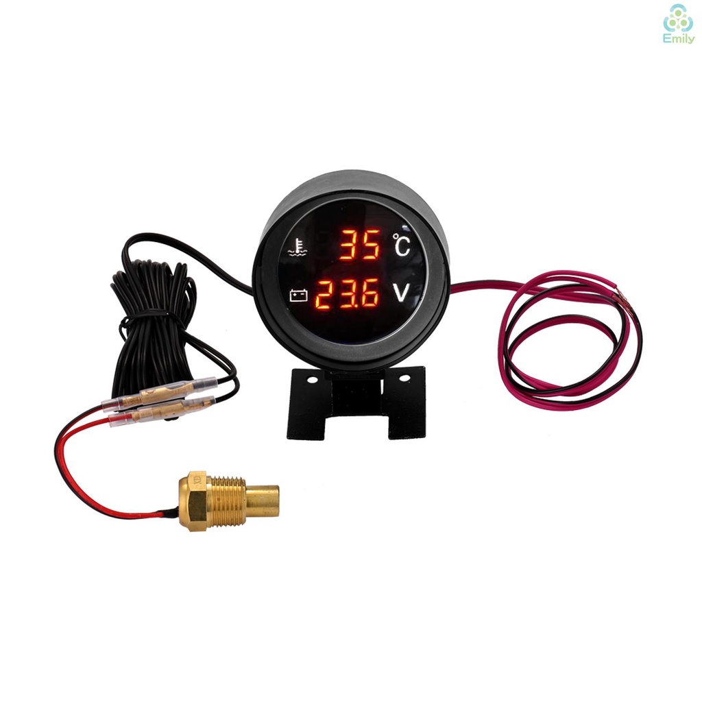 Máy đo nhiệt độ cảm biến màn hình LED tròn và vôn kế 12V 24V 2 trong 1 chuyên dụng