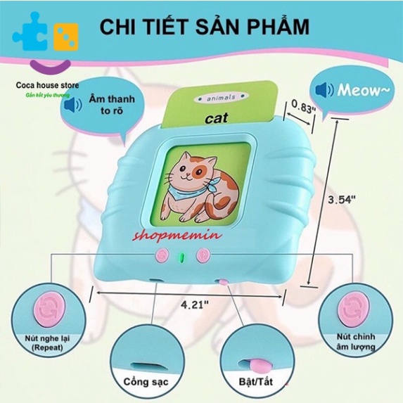 Máy đọc thẻ Tiếng Anh - đồ giải trí dạy dỗ cho bé hiện đại ngôn từ Flashcard mèo con tin cậy cho bé Shop BENA deal Sock