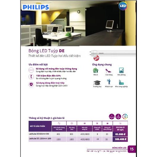 Bóng led tube Philips ecofit DE 1m2 18w/765 ( đấu dây 2 đầu tiện lợi)