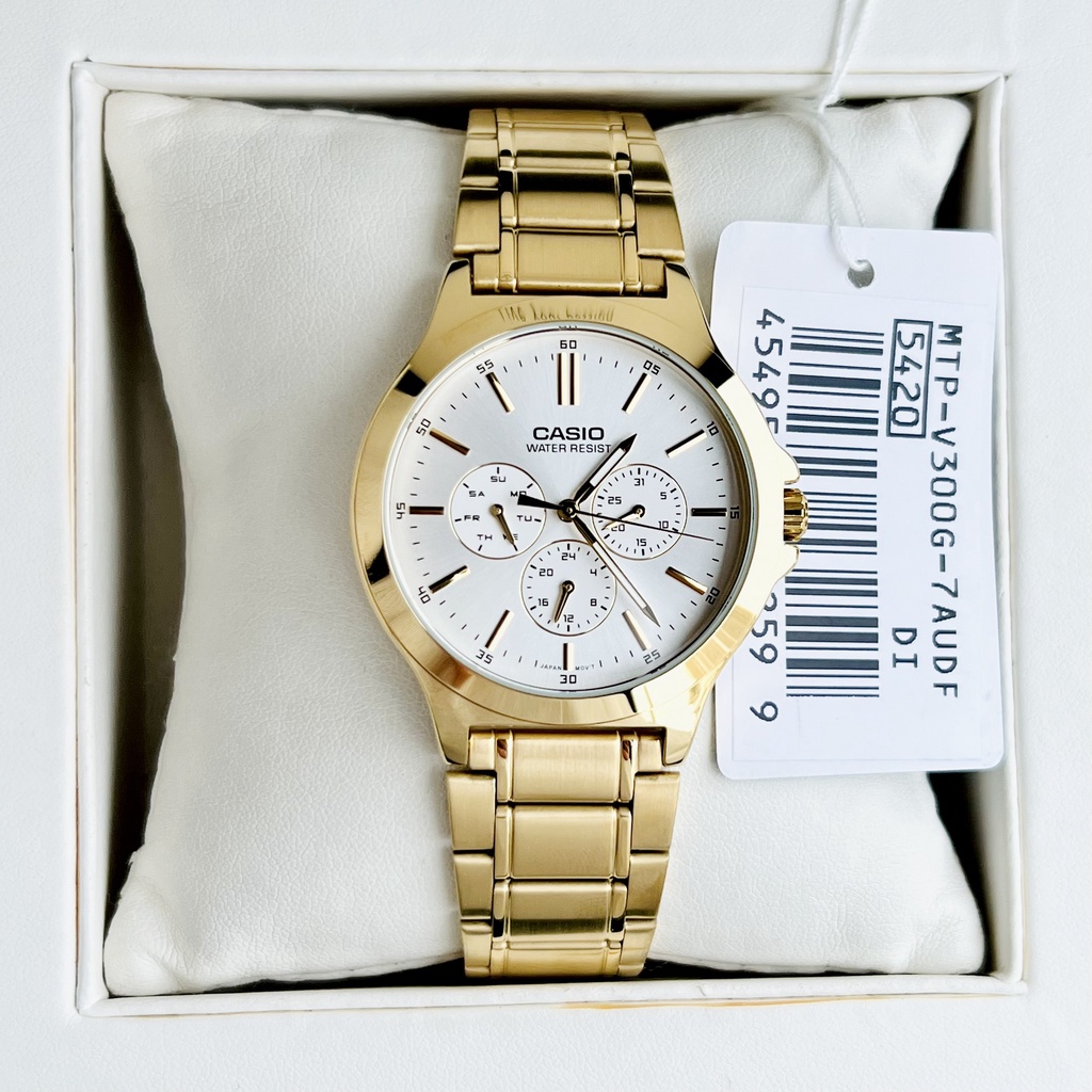 Đồng hồ đôi nam nữ dây thép Casio MTP V300G 7A