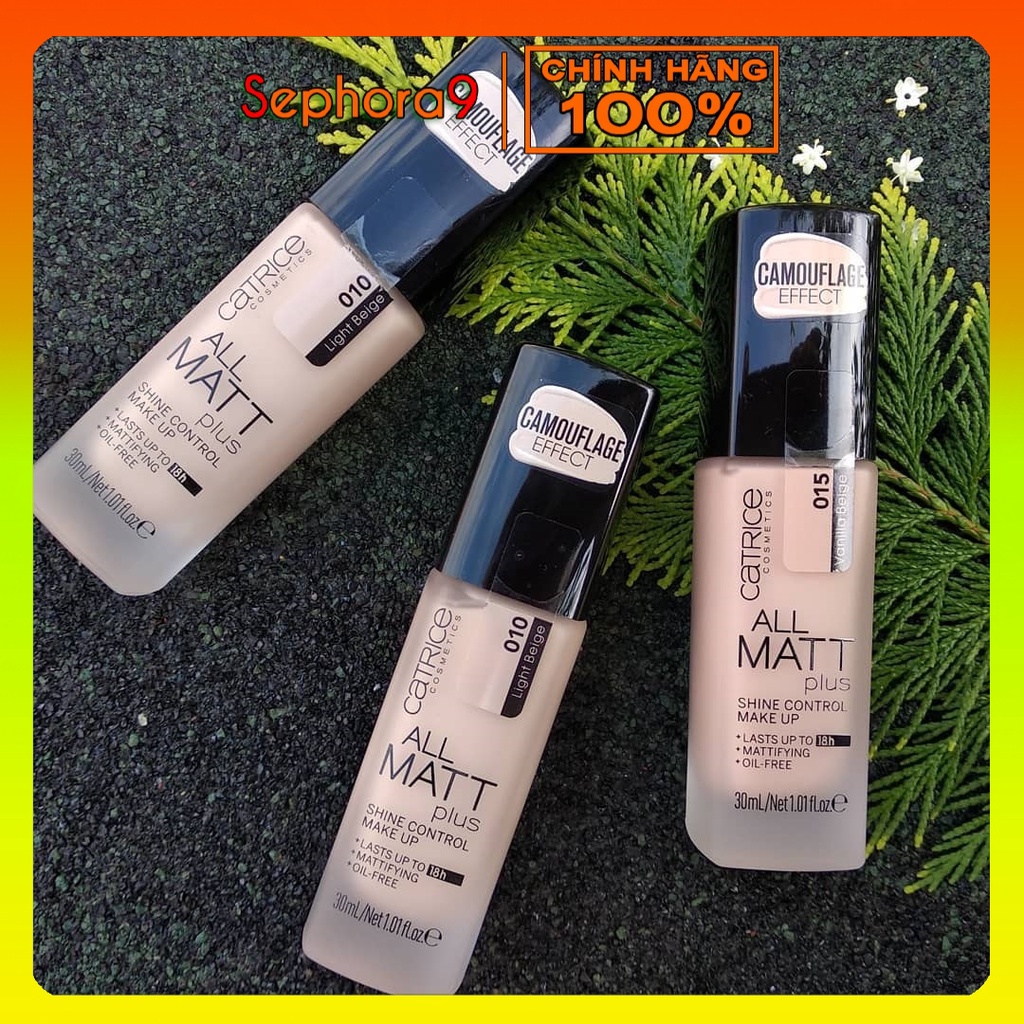 Kem nền kiềm dầu che phủ tốt Catrice All Matt Plus 18h mỏng mịn tự nhiên