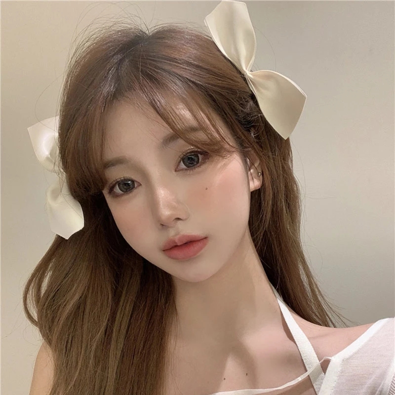 Cặp Kẹp Tóc Đính Nơ Nửa Mảnh Bằng Vải Satin Xinh Xắn Độc Đáo Thông Thường Phong Cách Hàn Quốc Cho Nữ