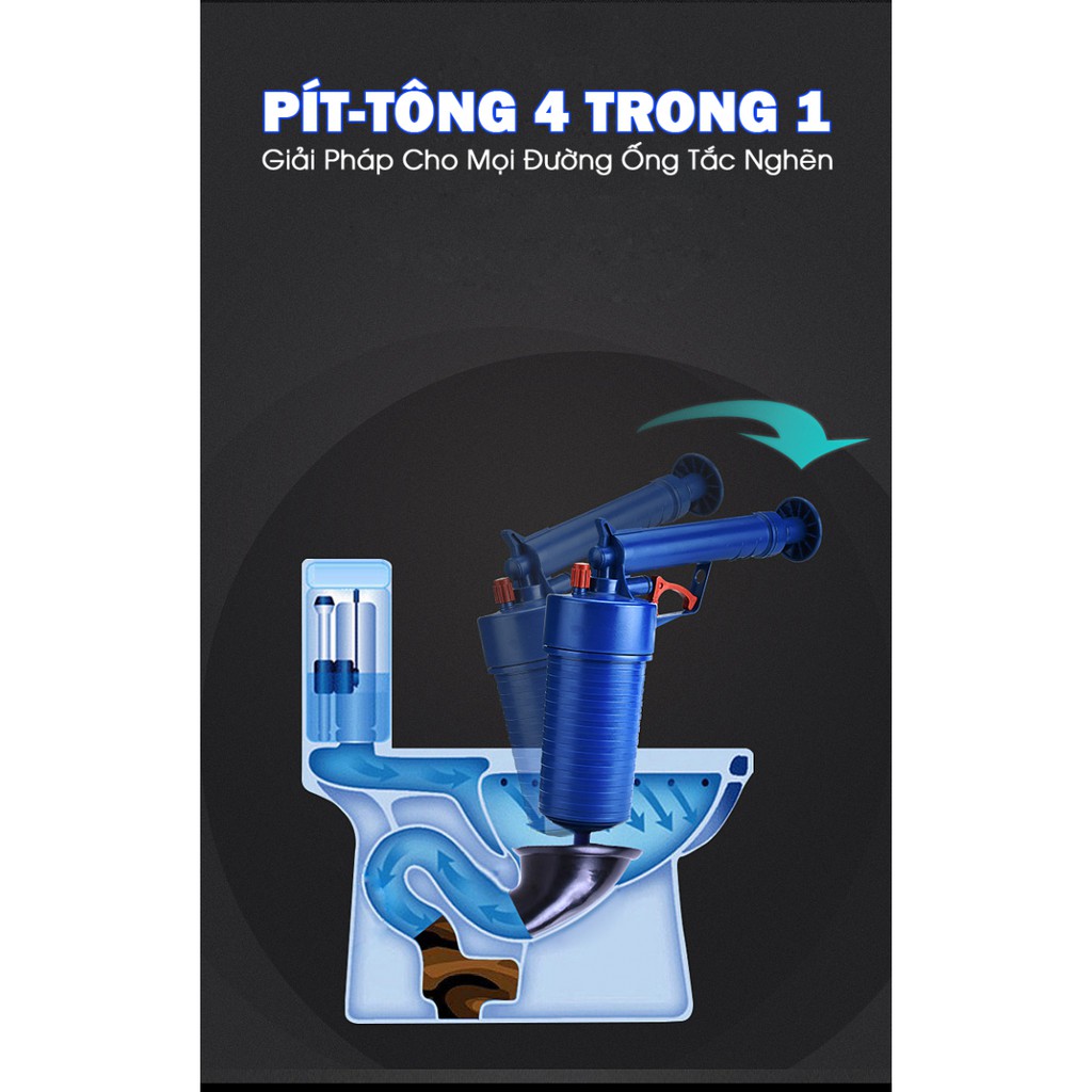 PITONG CHỐNG TẮC 4 TRONG 1 CAO CẤP, Thông Tắc ống Nhà Tắm, Tắc bồn Cầu, Chậu Rửa Mặt, Có thể Thông Các đoạn ống tắc dài