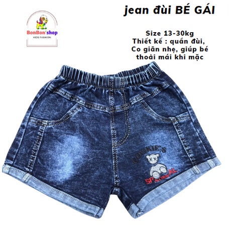 (ảnh thật 100%) Quần Đùi Jean Cho Bé Gái thuê hình Ngộ Nghĩnh Size 13kg đến 35kg