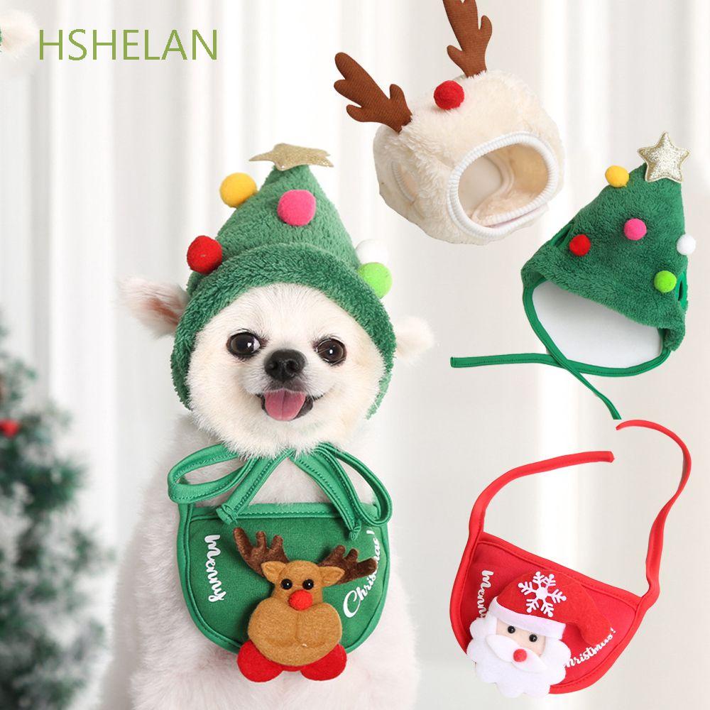 Bộ nón/ khăn quàng bằng cotton và nhung lông thời trang giáng sinh cho cún cưng/ mèo cưng sử dụng tại nhà