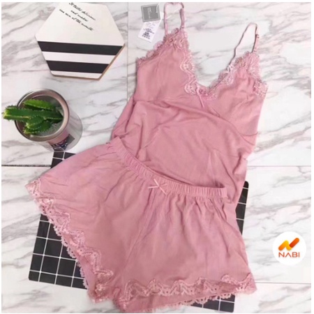 mẫu mới*Bộ ngủ 2 dây chất lanh thun tăm phối ren cực đẹp siêu mát