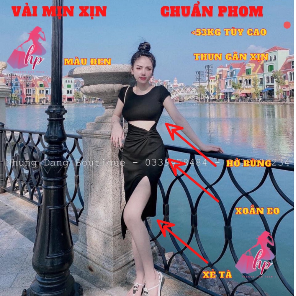 Váy đầm xẻ tà xoắn eo hở bụng khoe body nữ tay ngắn tôn dáng dự tiệc cực sang chảnh mã VD171 | BigBuy360 - bigbuy360.vn