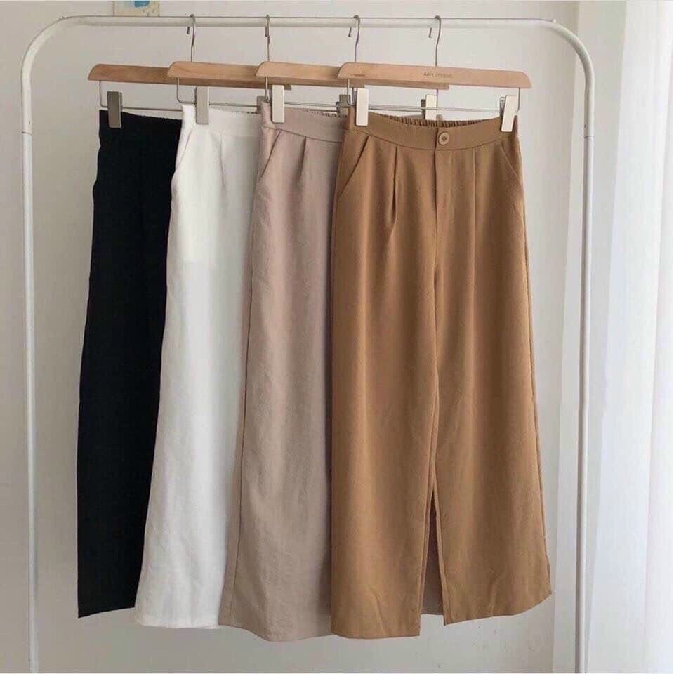 Quần culottes chất đũi cạp khuy