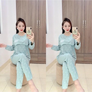 Bộ đồ bầu, sau sinh cho con bú cổ tròn, bộ bầu Pink lật ti cho mẹ
