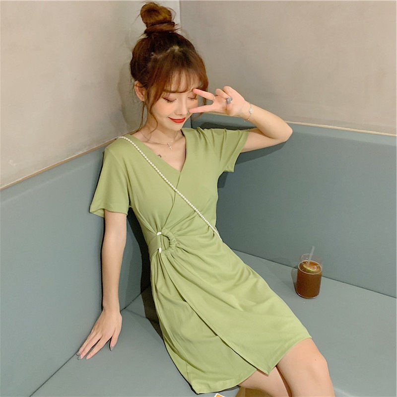 Đầm Nữ Cổ Chữ V Cột Dây Nhấn Eo Thời Trang Mùa Hè Phong Cách Mới