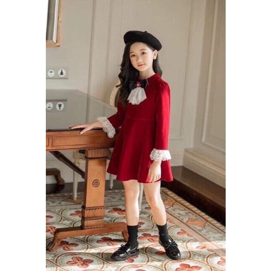 VÁY NHUNG KÈM NƠ TIỂU THƯ CHO BÉ