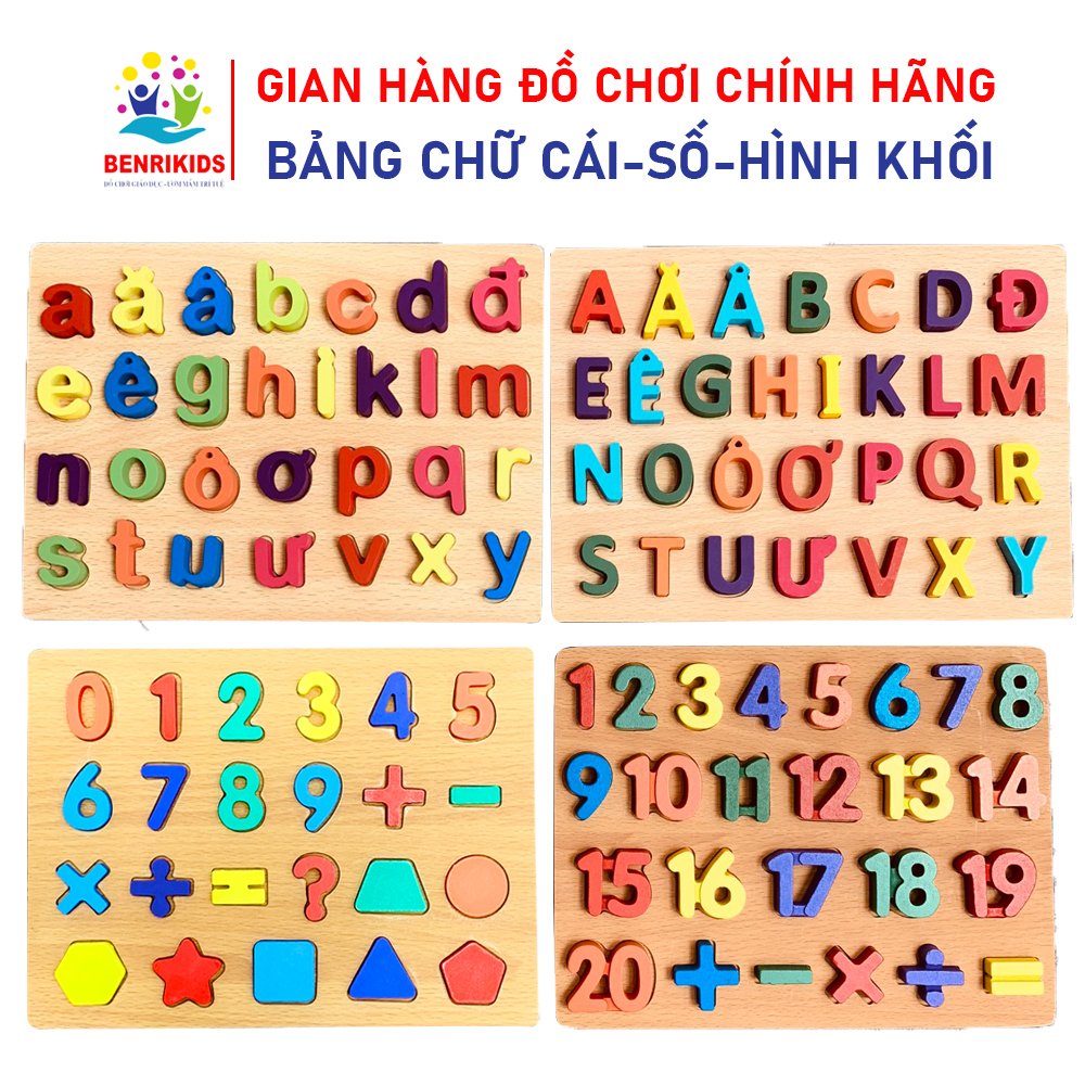 Đồ Chơi Gỗ Benrikids Tổng Hợp Các Loại Bảng Chữ Cái Và Số Đếm Kèm Hình Khối Cho Bé Học Tiếng Việt Và Toán