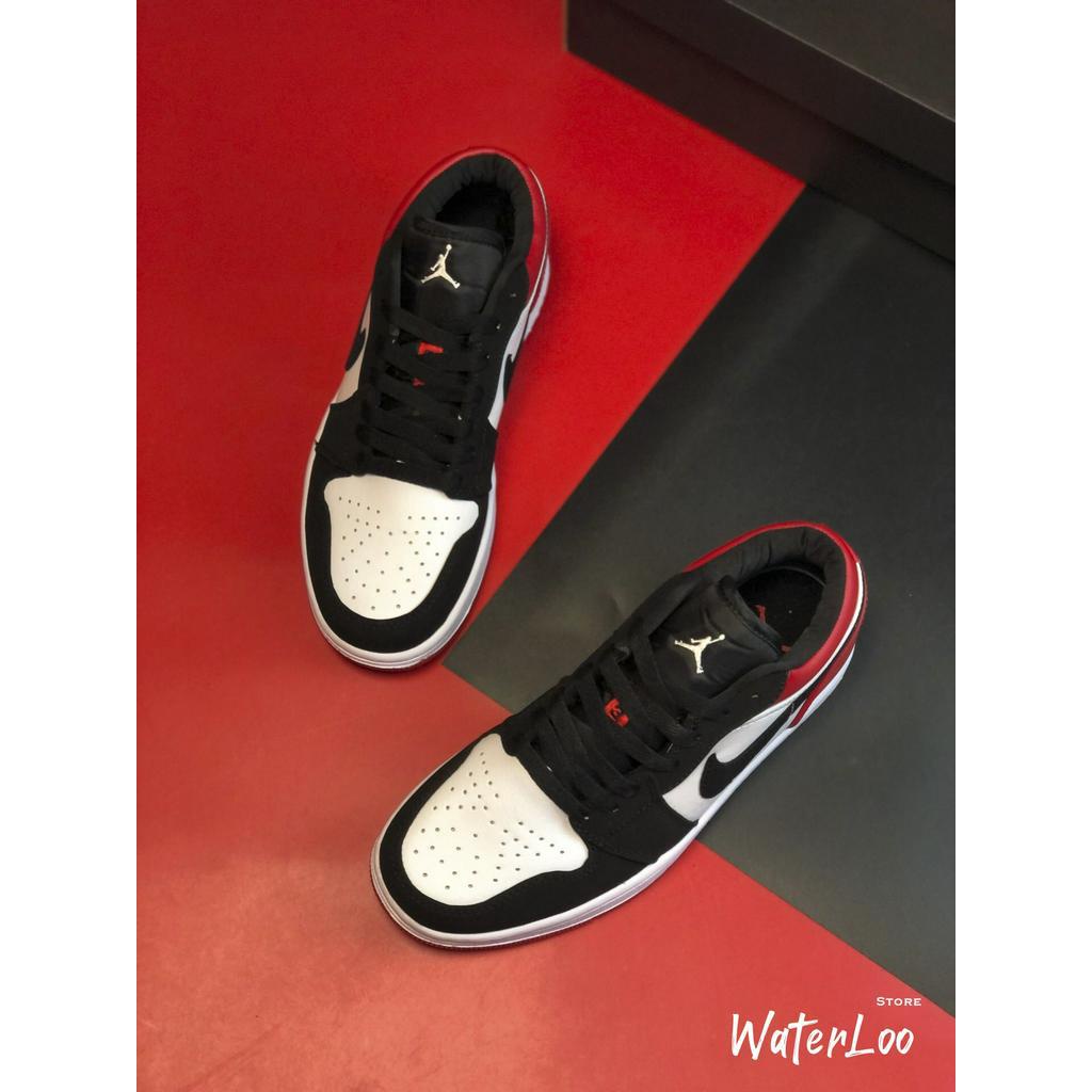 Giày Thể Thao, Giày Sneaker Air Jordan 1 Low Black Toe Trắng Mũi đen Gót đỏ Waterloo Shop