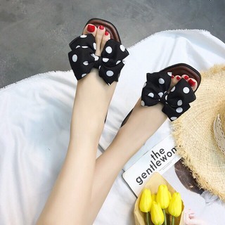 Dép nữ chấm bi đính nơ điệu đẹp đế cao su siêu êm