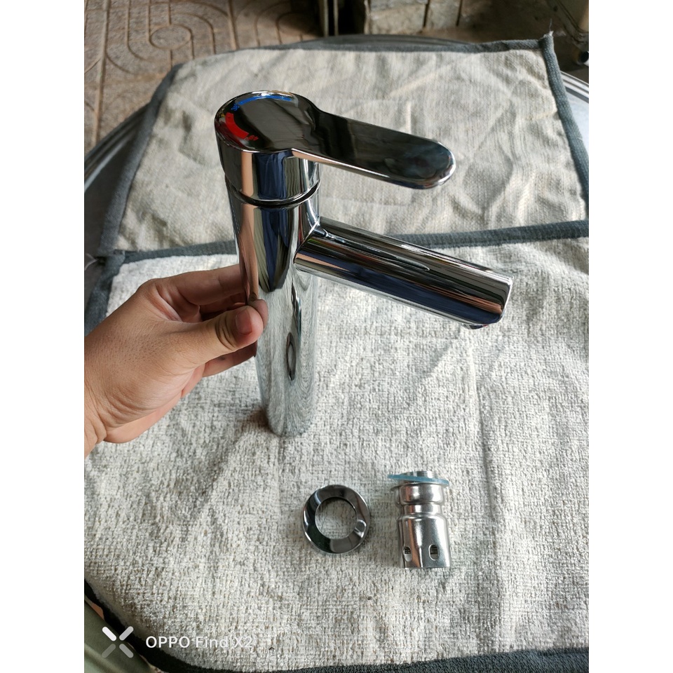 Vòi Lavabo vòi rửa mặt Nóng Lạnh Bóng Đồng Thau Thân Tròn đúc nặng