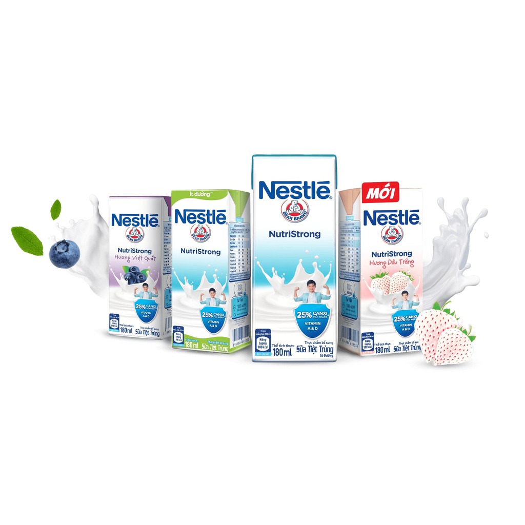 Lốc Sữa Nestle Gấu 4 hộp x 180ml nhiều vị (có đường, ít đường. socola, dâu, việt quất) | BigBuy360 - bigbuy360.vn