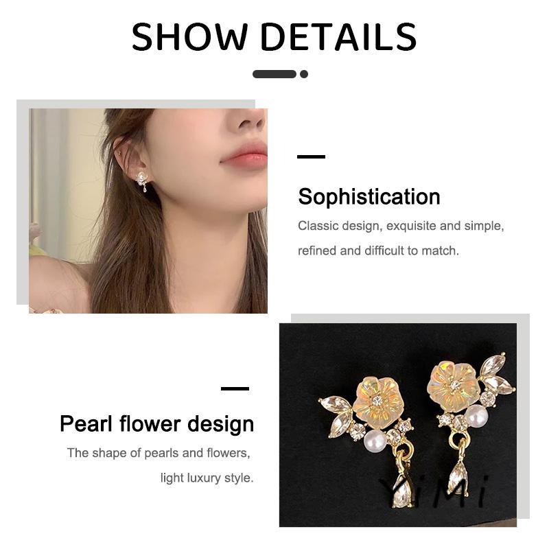 Bông Tai Đính Ngọc Trai Hình Hoa Phong Cách Pháp Cổ Điển Cao Cấp Dành Cho Nữ