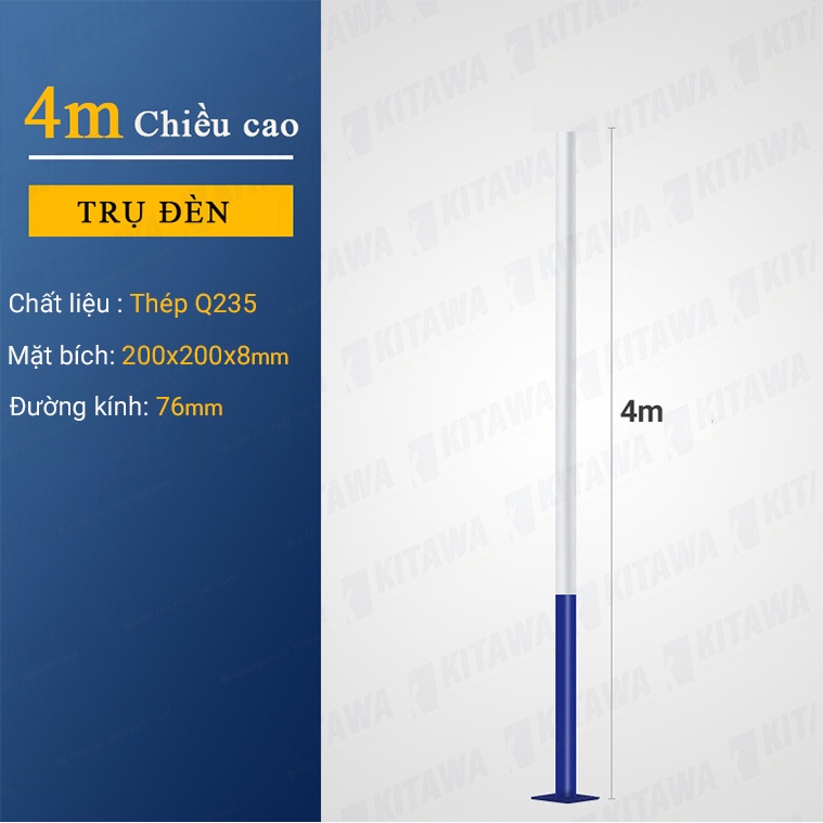Trụ đèn năng lượng mặt trời Kitawa 4M TD01; Chống Gỉ; Chống Oxy hóa